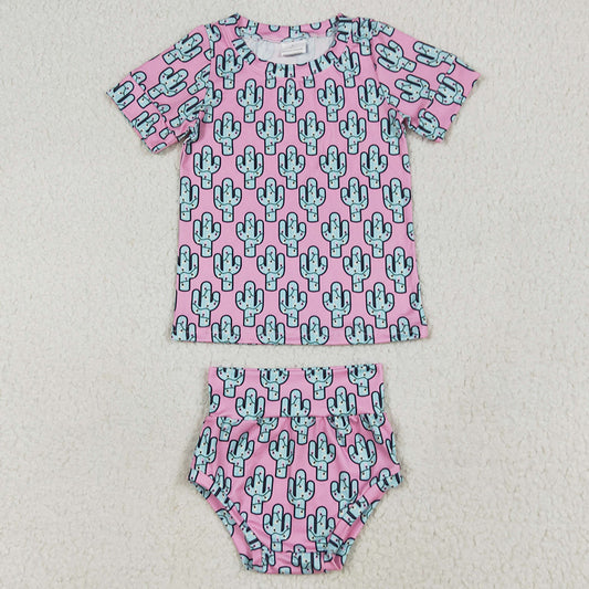 Baby Girls Clothes Pink Cactus Shirts Top Bummies Sets GBO0446 6.25