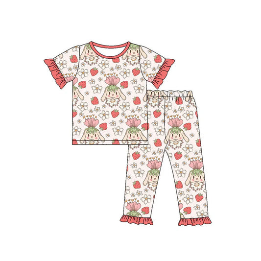 Preorder(moq 5) Baby Girls Rabbits Flowers Top Ruffle Pants Easter Pajamas Sets 10.18