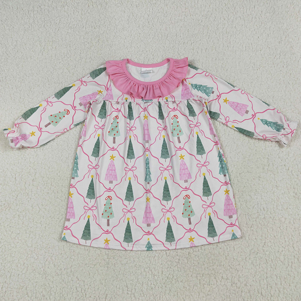 Baby Girls Dress Pink Christmas Trees Knee Length Dresses GLD1093 6.19