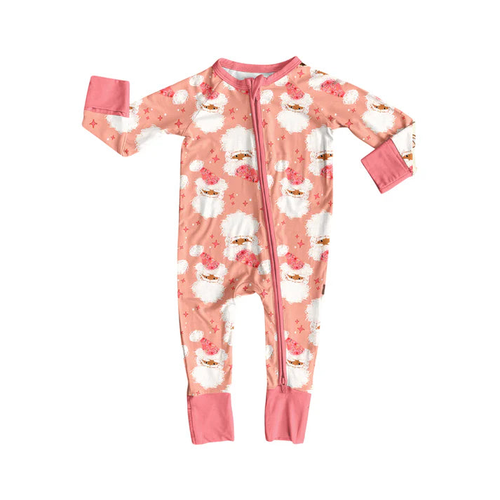 Preorder (moq 5)Baby Girls Peach Long Sleeves Santa Stars Plaid Zipper Romper 7.5