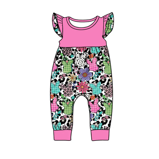 preorder(moq 5) Baby Girls Flutter Sleeve Colorful Rabbits Leopard Easter Rompers 1.13