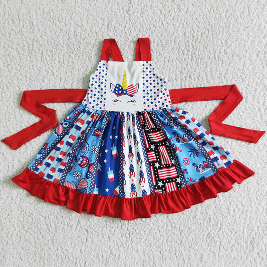 Fashion Girls Twirl Dresses 4th of July Boutique Girls Dress C10-10