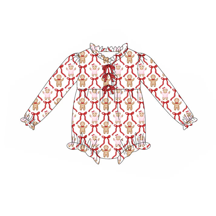 Preorder(moq 5)Baby Infant Christmas Gingerbread Bows Long Sleeve Rompers 8.11
