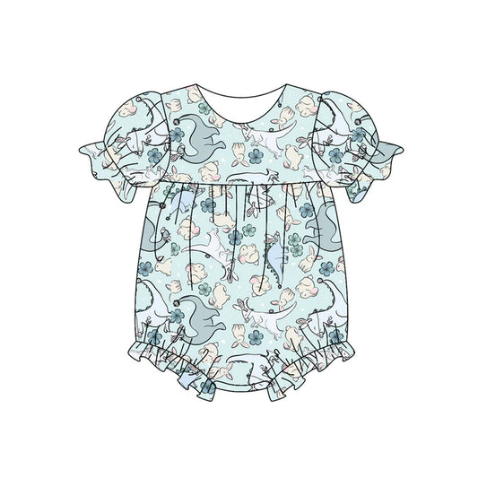 Preorder (moq 5)Baby Girls Rabbit Dinosaur Flowers Easter Ruffle Rompers 12.5