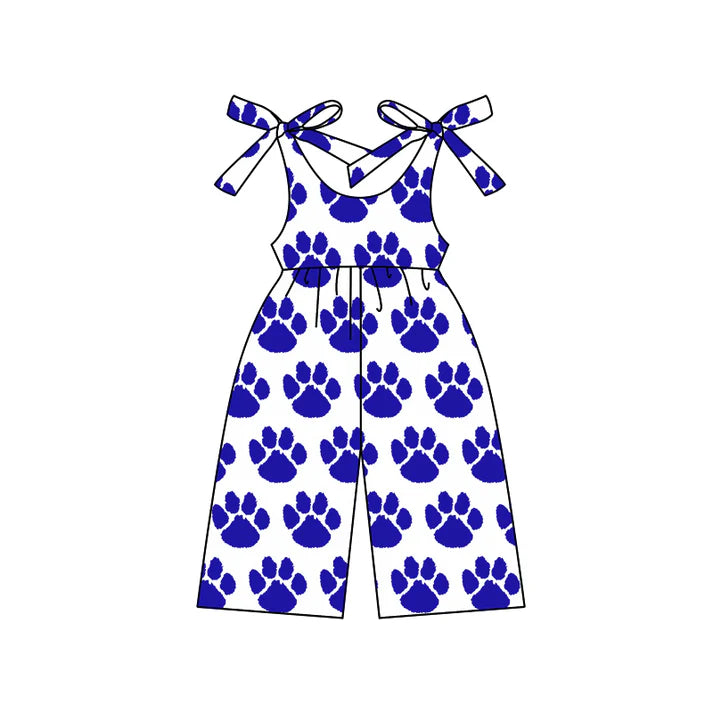 Preorder (moq 5)Baby Girls Blue Paw team Straps Jumpsuits Rompers 7.11