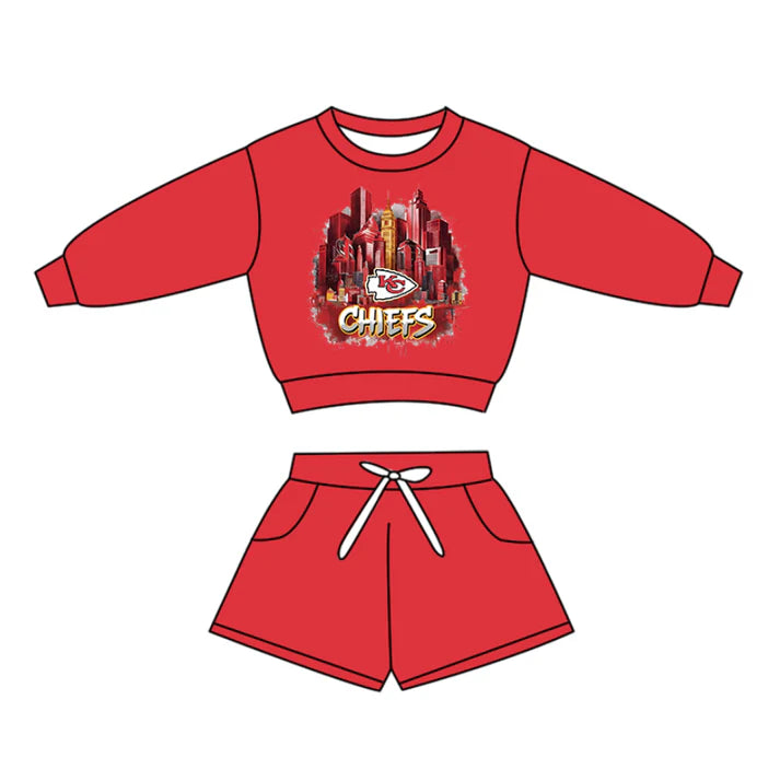 Preorder(moq 5)Baby Boys Long Sleeve KC Chiefs Top Pockets Shorts Team Clothes Sets 12.16