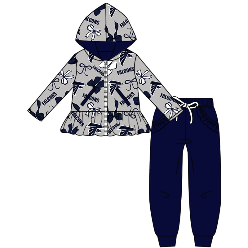 Preorder moq 5 Baby Girls Clothes Grey Long Sleeves Hoodies Tops Pants Sets