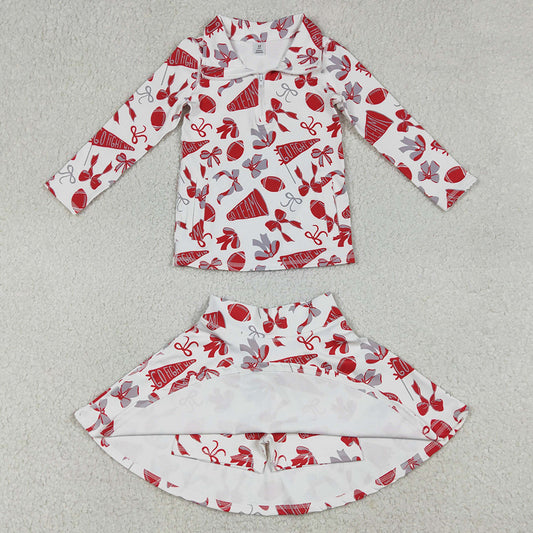 Baby Girls Clothes Red Bows Go Team Zipper Pullovers Skirts Short Yoga Active Clothes Set GLD1286 12.20
