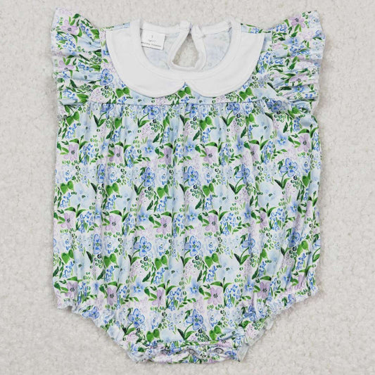 Baby Girls Romper Flutter Sleeve Blue Flowers Rompers SR1004