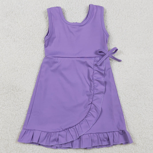 Baby Girls Dress Purple Sleeveless Yoga Active Ruffle Shorts Knee Length Dresses GSD3036 1.1