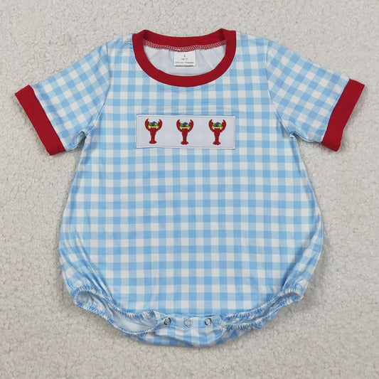 Baby Girls Rompers Embroidery Anchor Crayfishes Checked Mardi Gras Rompers SR3257 SR3256 11.7