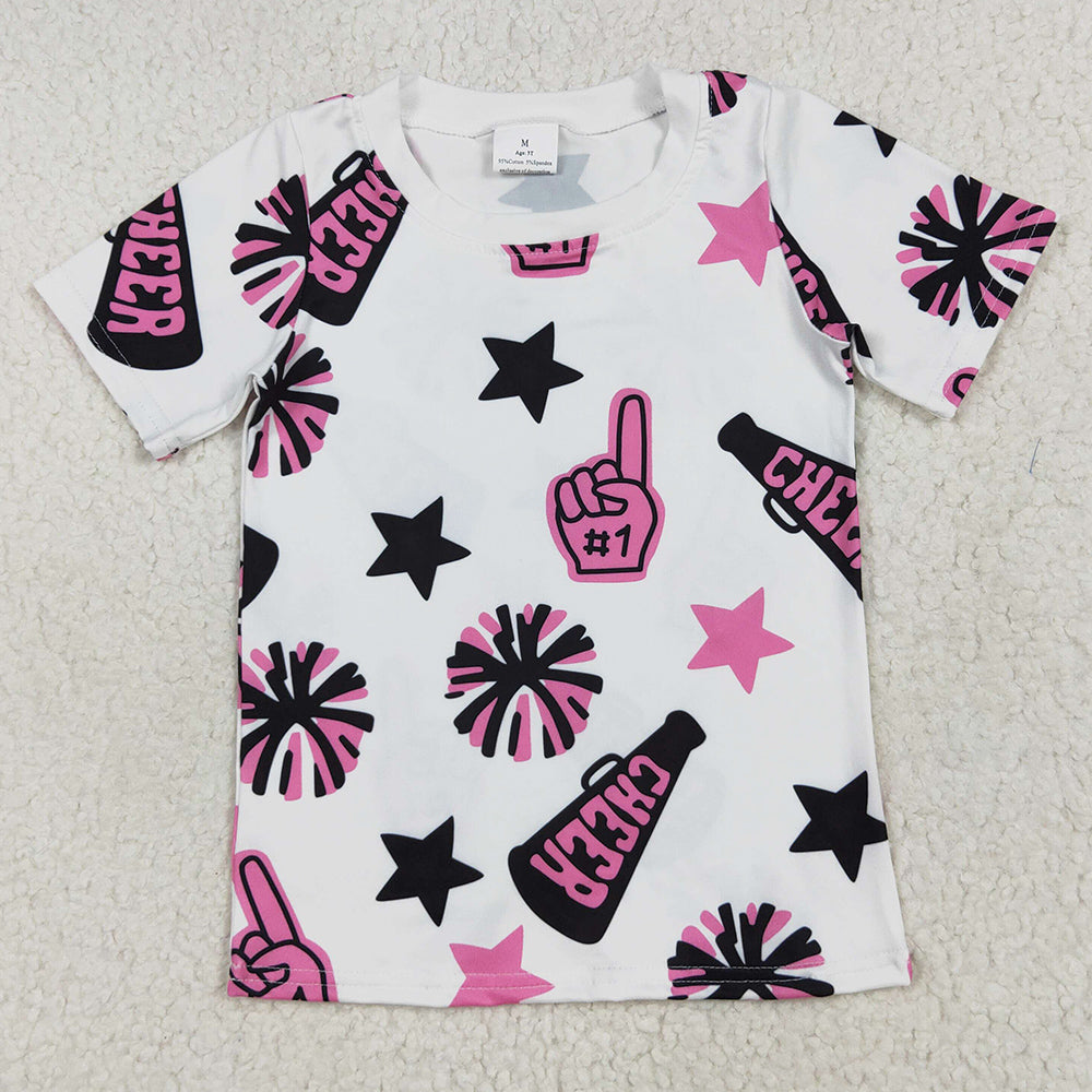 Baby Girls Clothes Tops Short Sleeves Pink Firework Stars Tee Shirts Tops GT0994 6.24