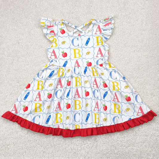 Baby Girls Dress Back to School Flutter Sleeves Colorful Pencils Apples Knee Length Dresses GSD2258 4.28