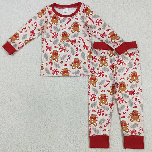 Baby Boys Pajamas Red Gingerbread Candy Cane Top Pant Christmas Pajamas Set BLP1093 8.9