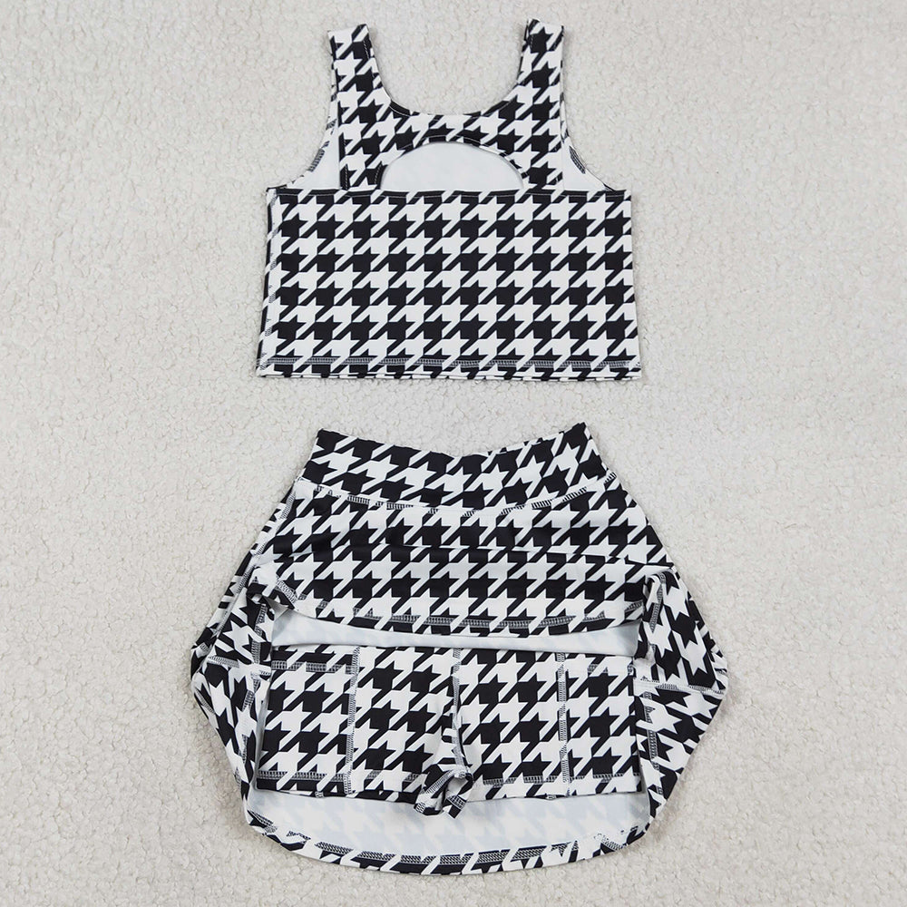 Baby Girls Dress Black Birds Checked Top Skirt Shorts Yoga Clothes Set GSD2858 12.31