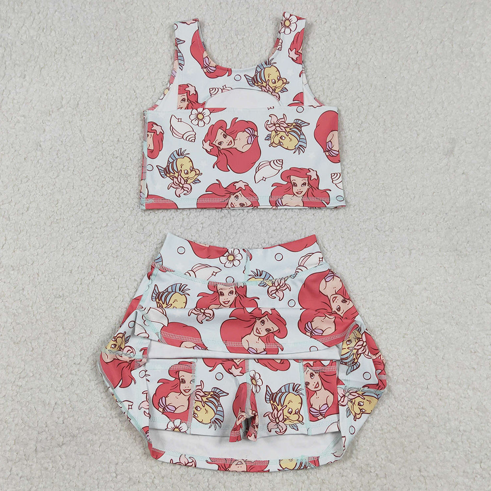 Baby Girls Clothes Sleeveless Cartoon Mermaid Fishes Top Skort Yoga Sets GSD3231 1.1