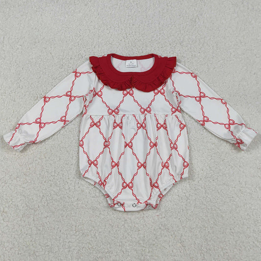 Baby Girls Rompers Red Bows Checked Valentines Ruffle Collar Rompers LR2725 12.3