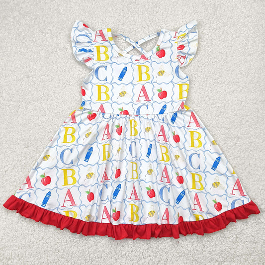 Baby Girls Dress Back to School Flutter Sleeves Colorful Pencils Apples Knee Length Dresses GSD2258 4.28