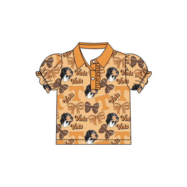 Preorder(moq 5)Baby Girls Tennissee Vols Bows Team Short Sleeve Tee Pullovers Polo Shirts Tops 7.22