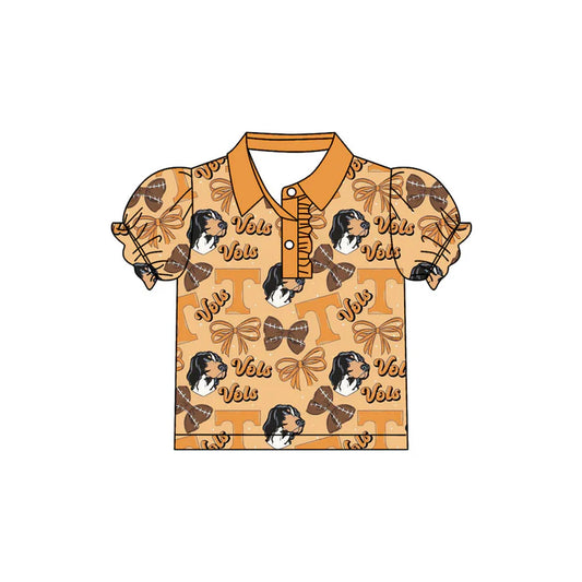 Preorder(moq 5)Baby Girls Tennissee Vols Bows Team Short Sleeve Tee Pullovers Polo Shirts Tops 7.22
