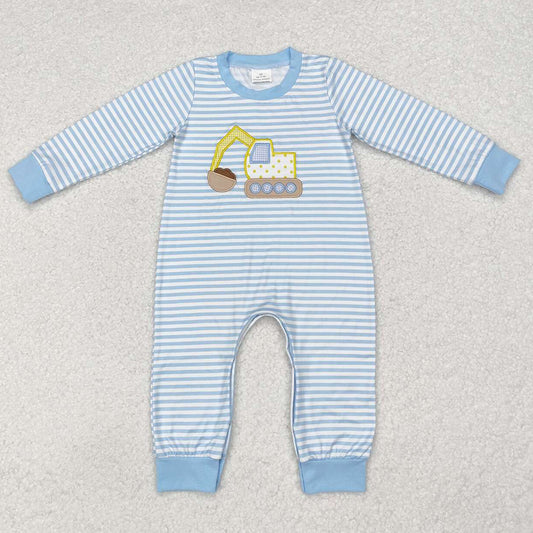 Baby Infant Boys Rompers Blue Stripes Digger Construction Rompers LR1617