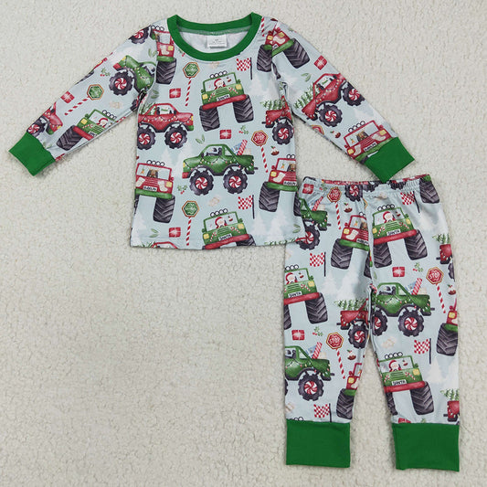 Baby Boys Pajamas Christmas Long Sleeves Trucks Trees Flags Top Pant Pajamas Set BLP1087 8.9