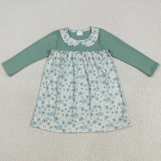 Baby Girls Dress Green Long Sleeves Flowers Knee Length Dresses GLD1087 7.18