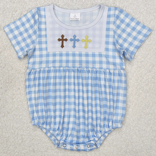 Baby Infant Girls Rompers Easter Checkered Cross Embroidery Rompers SR2134 SR2133 3.7