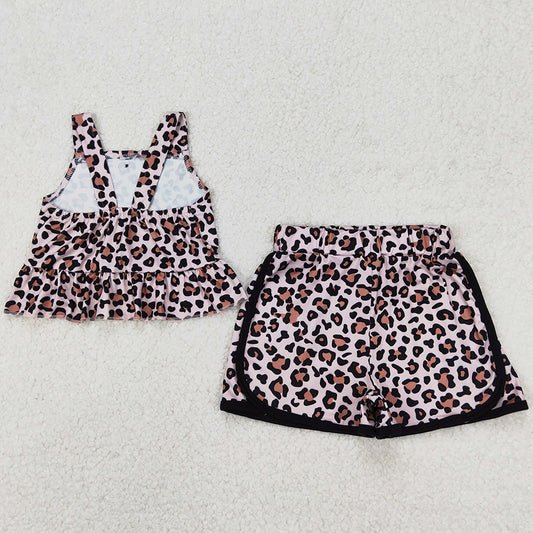Baby Girls Clothes Leopard Straps Top Shorts Clothes Sets GSSO2053