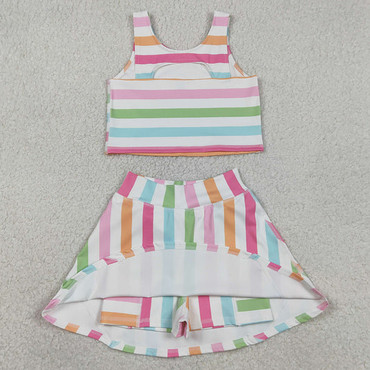 Baby Girls Clothes Sleeveless Colorful Stripes Top Skort Yoga Active Sets GSD2348