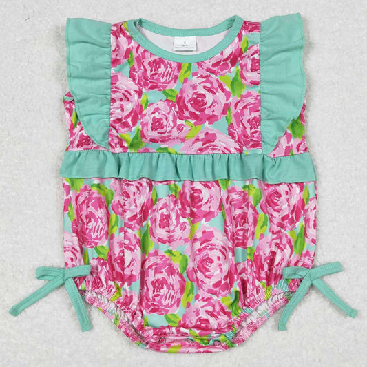 Baby Infant Girls Rompers Ruffle Pink Rose Flowers Rompers SR1034