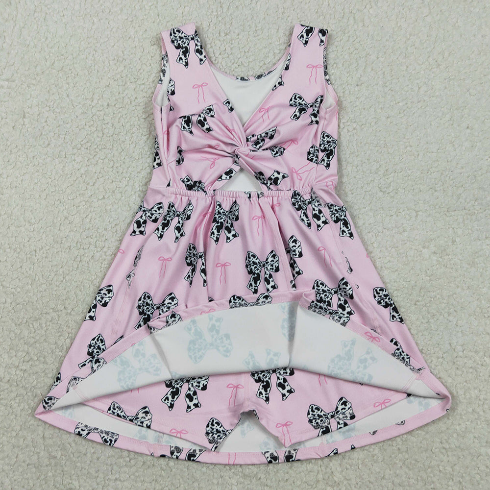 Baby Girls Dress Western Cow Print Bow Sleeveless Skort Knee Length Dresses GSD1853