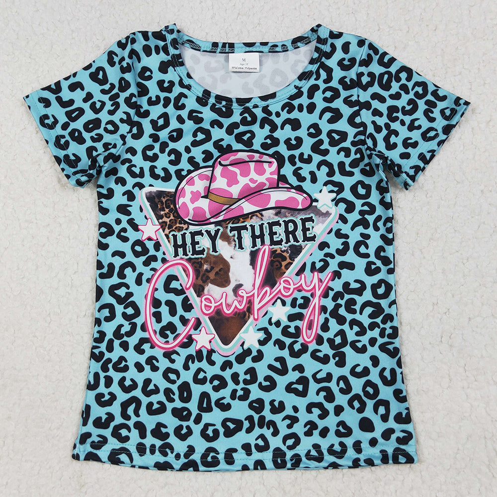 Baby Girls T-shirts Leopard Hey Cowboy Short Sleeve Tee Shirts Tops GT0934 6.25
