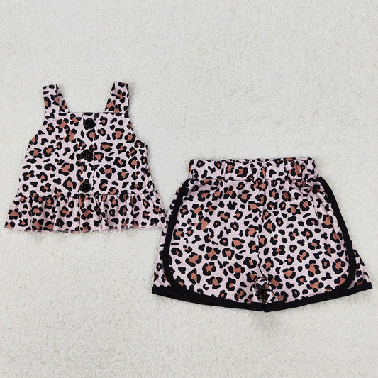 Baby Girls Clothes Leopard Straps Top Shorts Clothes Sets GSSO2053
