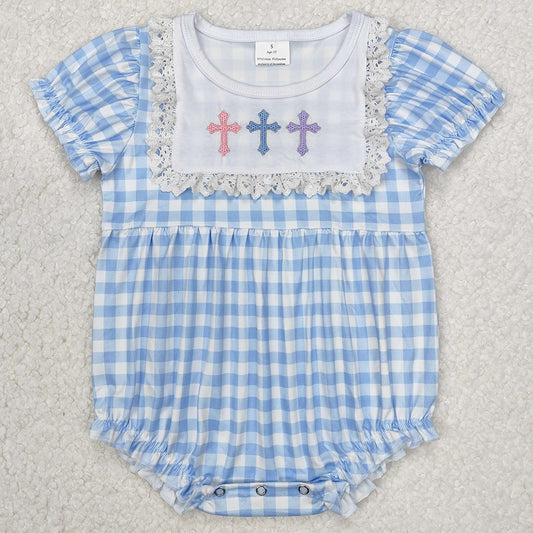 Baby Infant Girls Rompers Easter Checkered Cross Embroidery Rompers SR2134 SR2133 3.7