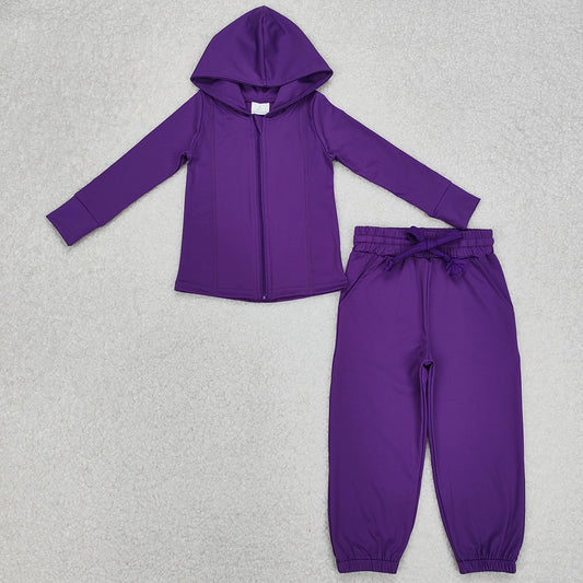 Baby Girls Clothes Purple Zip Hooded Tops Yoga Jogger Pants Clothes Sets GLP2079 3.11
