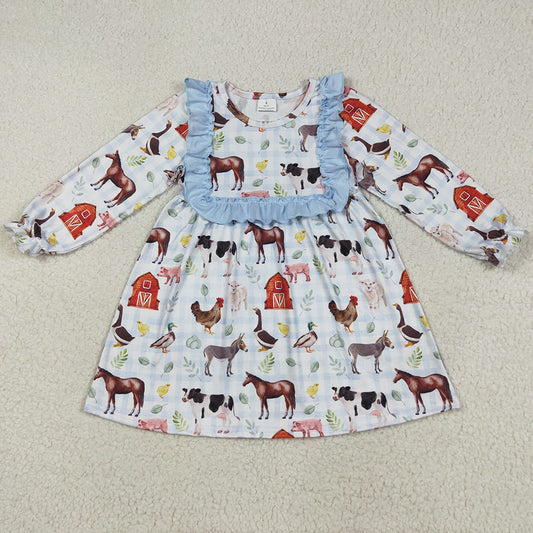 Baby Girls Dress Fall Houses Chicks Farm Knee Length Dresses GLD1171 7.19