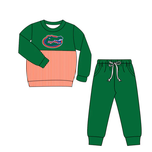 Preorder(moq 5)Baby Boys Crocodiles Stripe Top Pockets Jogger Pants Team Clothes Sets 12.17