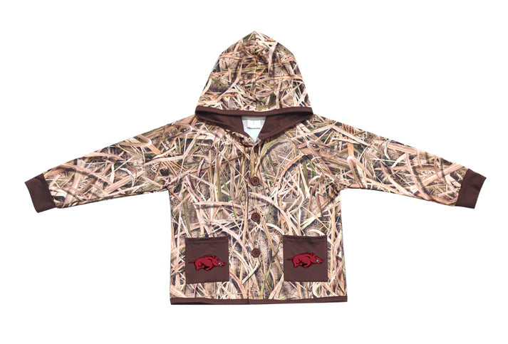 Preorder (moq 5)Baby Boys Khaki Leaves Camo AU Pockets Team Button Hoodie Jackets Top 11.22