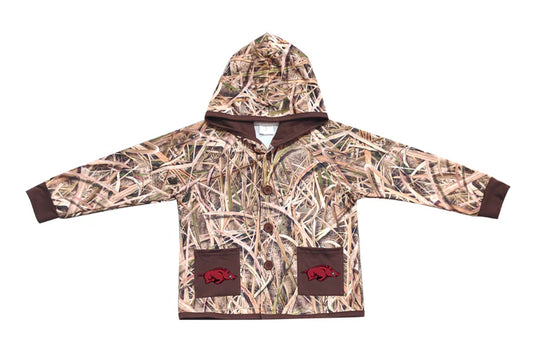 Preorder (moq 5)Baby Boys Khaki Leaves Camo AU Pockets Team Button Hoodie Jackets Top 11.22