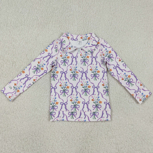 Baby Girls Clothes Purple Bows Flowers Checked Yoga Active Zipper Pullovers Top GT1371