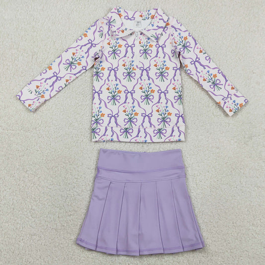 Baby Girls Clothes Bow Flowers Zip Pullover Skirt Short Yoga Active Clothes Sets GLD1416