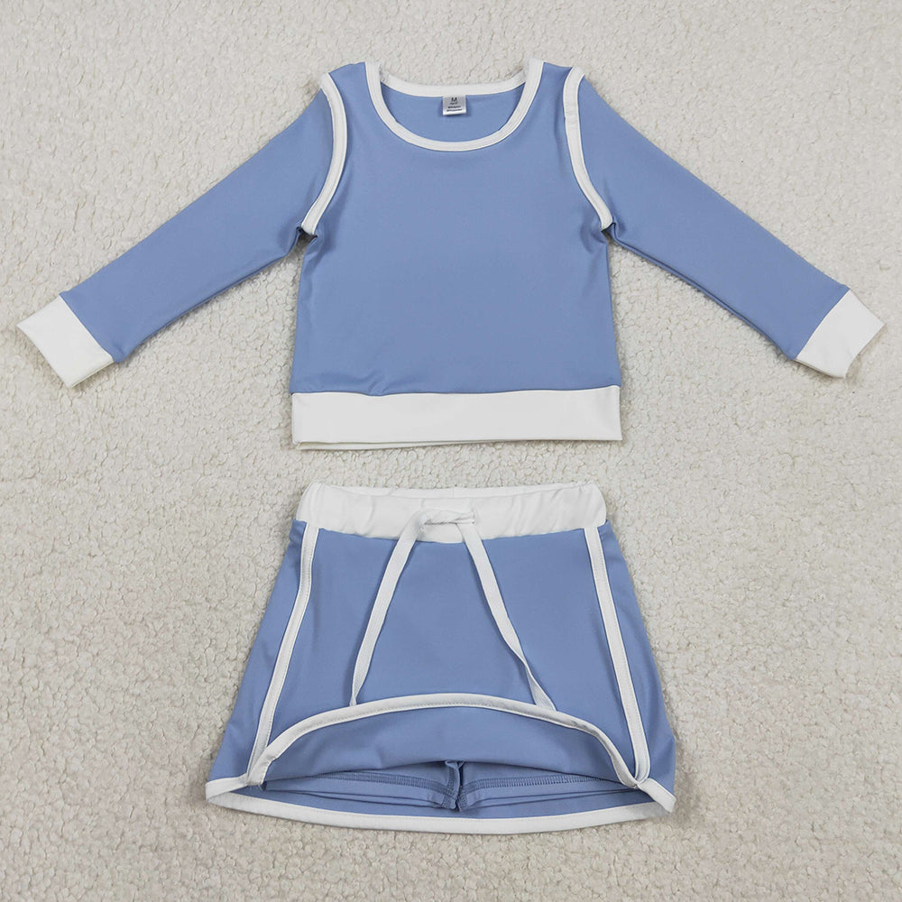 Baby Girls Clothes Blue Long Sleeve Top Skirts Shorts Yoga Active Clothes Sets GLD1483