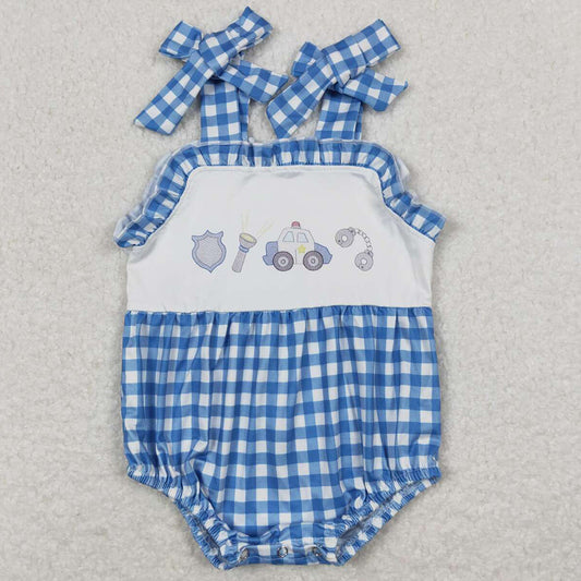 Baby Infant Girls Romper Blue Checkered Summer Straps Rompers SR1171