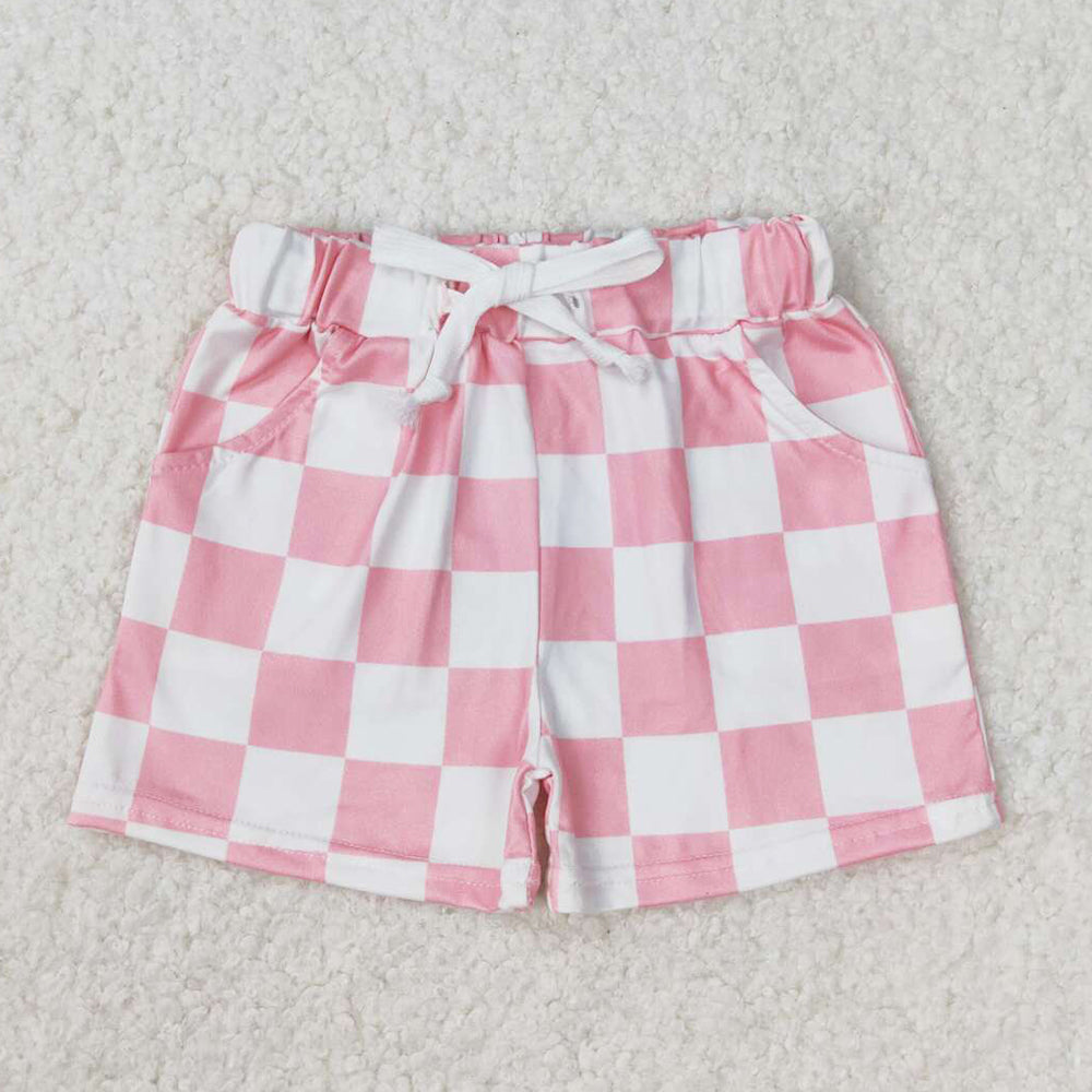 Baby Girls Shorts Pink Checkered Pocket Summer Bottoms Shorts SS0258