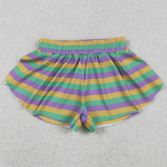 Baby Girls Shorts Mardi Gras Stripes Yoga Active Ruffle Shorts Bottoms SS0685 11.15