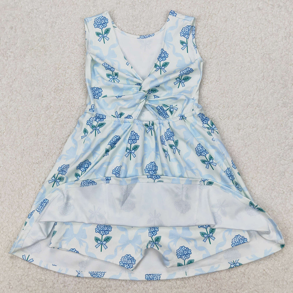 Baby Girls Dress Blue Flowers Bows Tennise Active Wear Athletic Dresses GSD1944