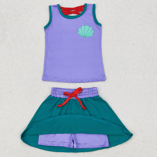Baby Girls Clothes Mermaid Lavender Princess Shirt Skort Skirt Clothes Sets GSD2064