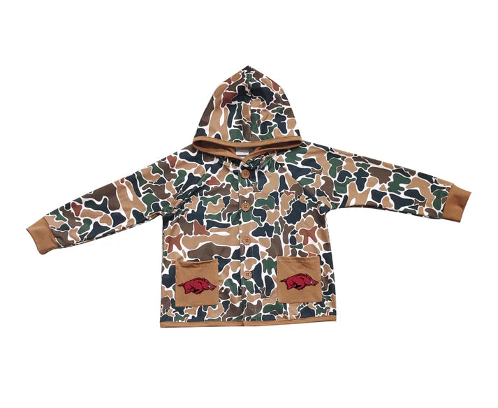 Preorder (moq 5)Baby Boys Dark Brown Camo Red Bulls Pockets Team Button Hoodie Jackets Top 11.24