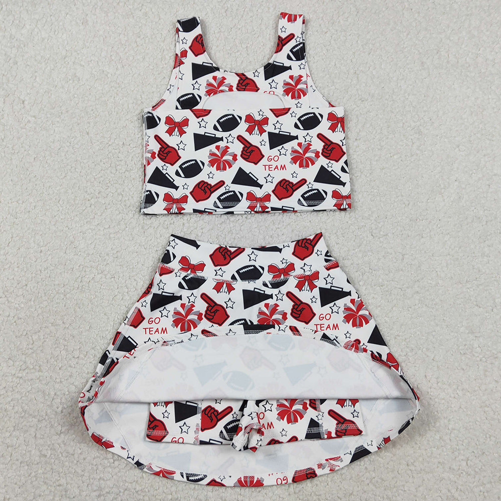 Baby Girls Clothes Team Red Football Bows Vest Top Short Skirts Yoga Sets GSD2693